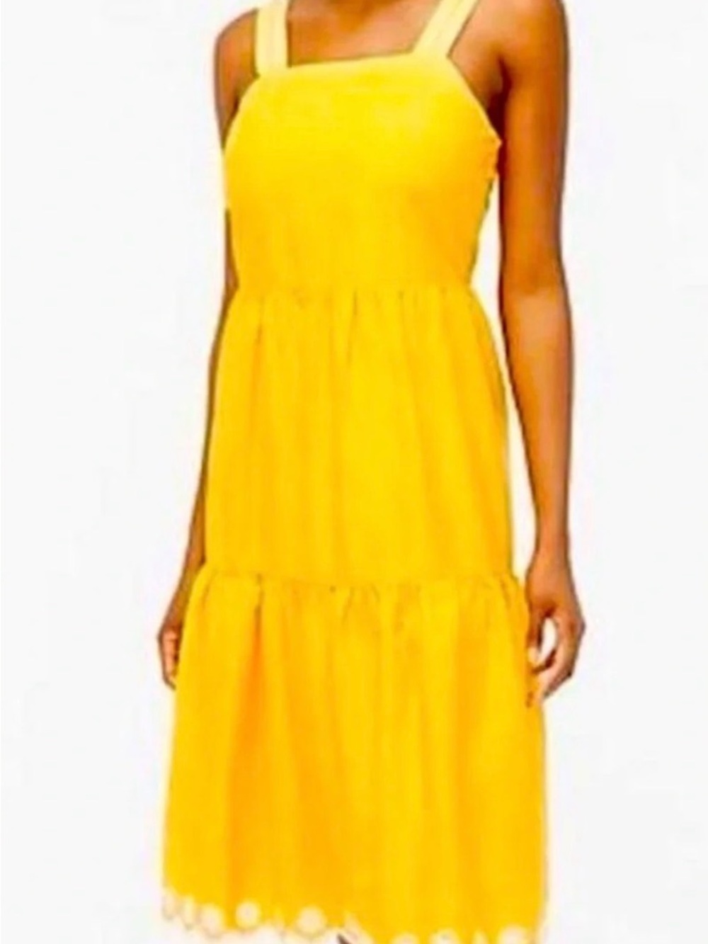 Yellow Tiered j crew cotton Sundress with Square Neck